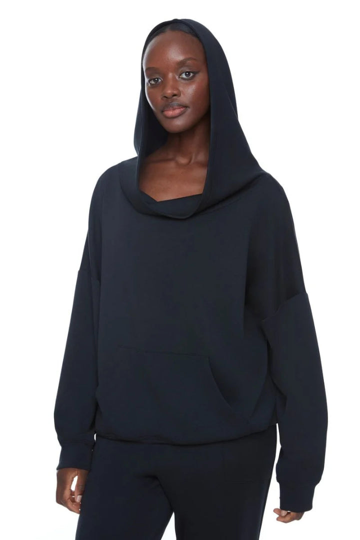 I Love Tyler Madison Butter Foldover Collar Hooded Top Black
