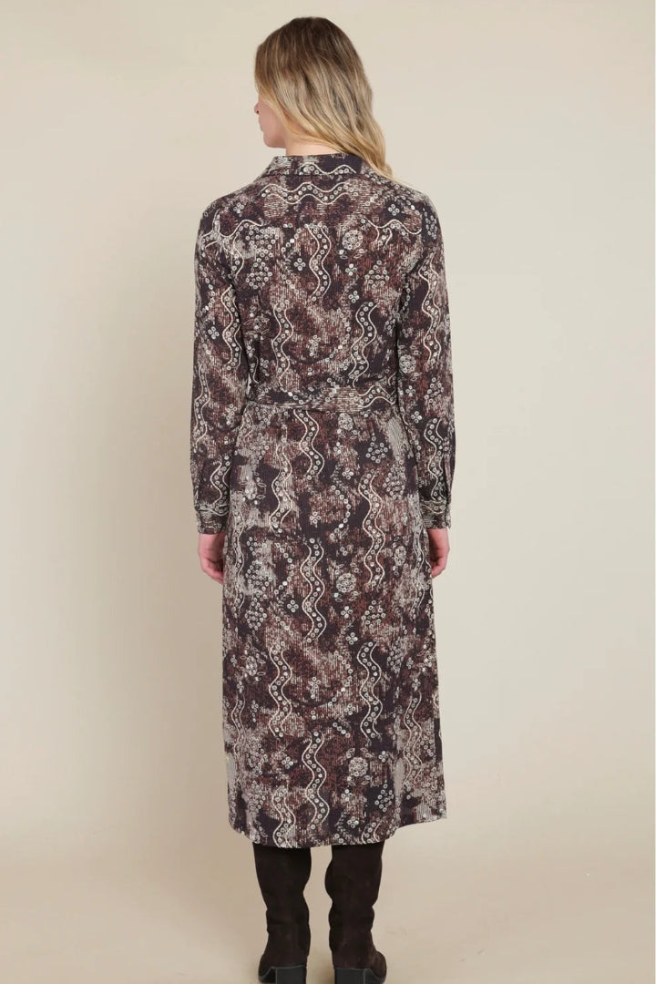 Black Tape Belted Shirt Dress Brown Black Snake
