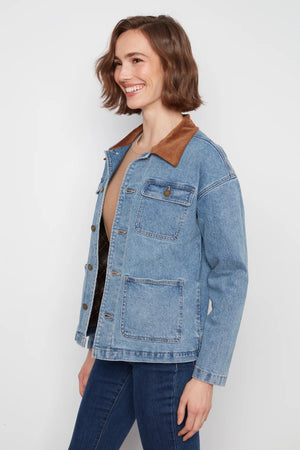 Charlie B Denim Barn Jacket Contrast Corduroy Collar Denim Blue