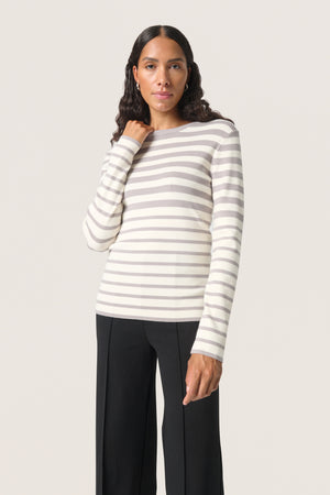 Soaked In Luxury SLSpina Striped Crew Neck Pullover Porpoise/White