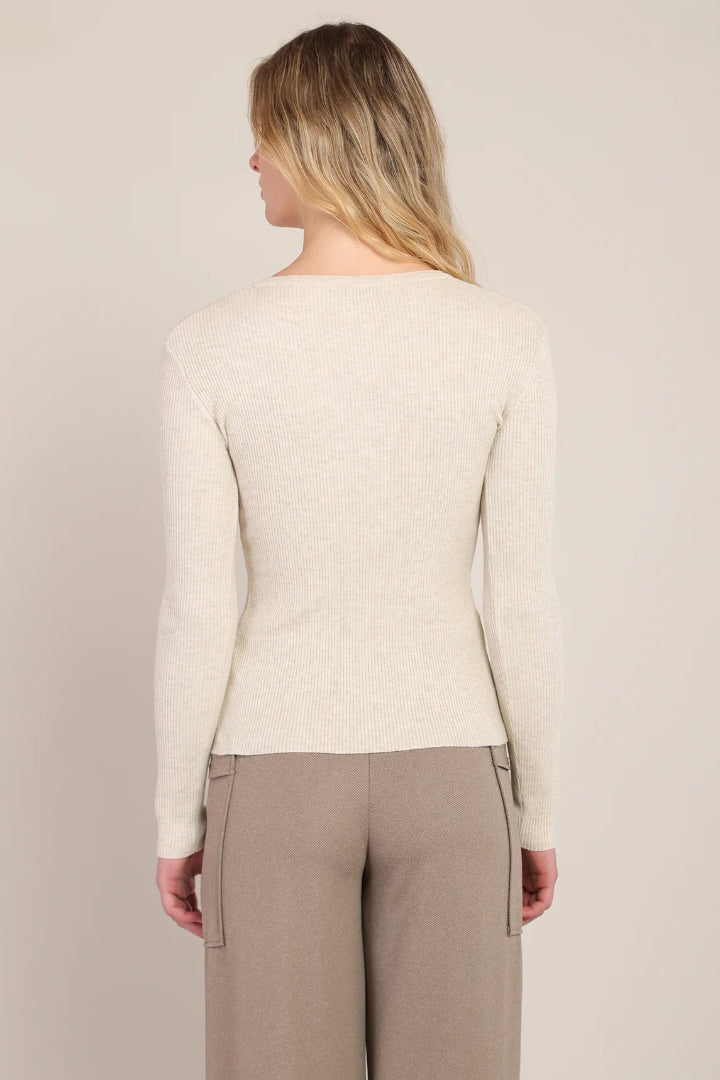Room 34 Ribbed Sweater Top Cream Heather