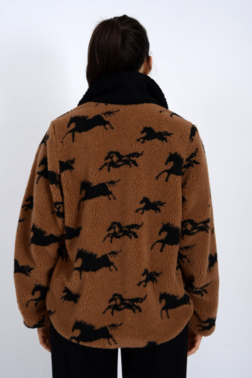 RD Style Joline Sherpa Zip Front Jacket Horse