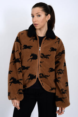 RD Style Joline Sherpa Zip Front Jacket Horse