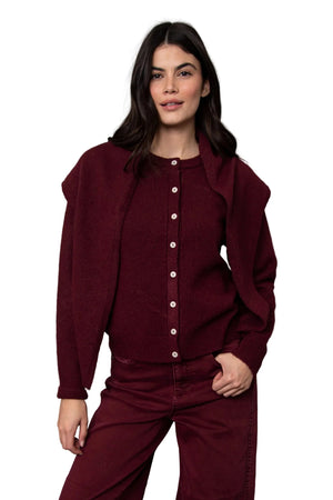 RD Style Pasha Long Sleeve Crew Neck Cardi w Scarf Maroon