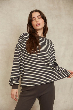 RD Style Colbert Striped Cozy Waffle LS Top