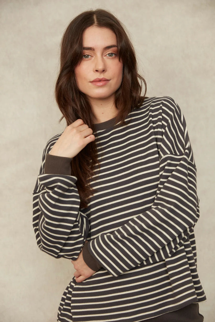 RD Style Colbert Striped Cozy Waffle LS Top