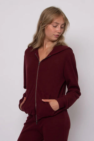 RD Style Hesta Cozy Waffle LS Zip Up Hoodie Deep Burgundy