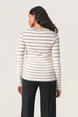 Soaked In Luxury SLSpina Striped Crew Neck Pullover Porpoise/White