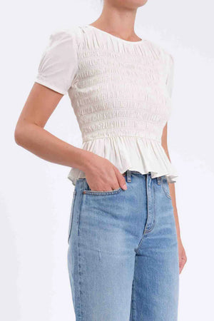 Daze Chloe Smocked Puff Top Cloud Dancer