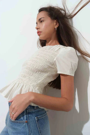 Daze Chloe Smocked Puff Top Cloud Dancer