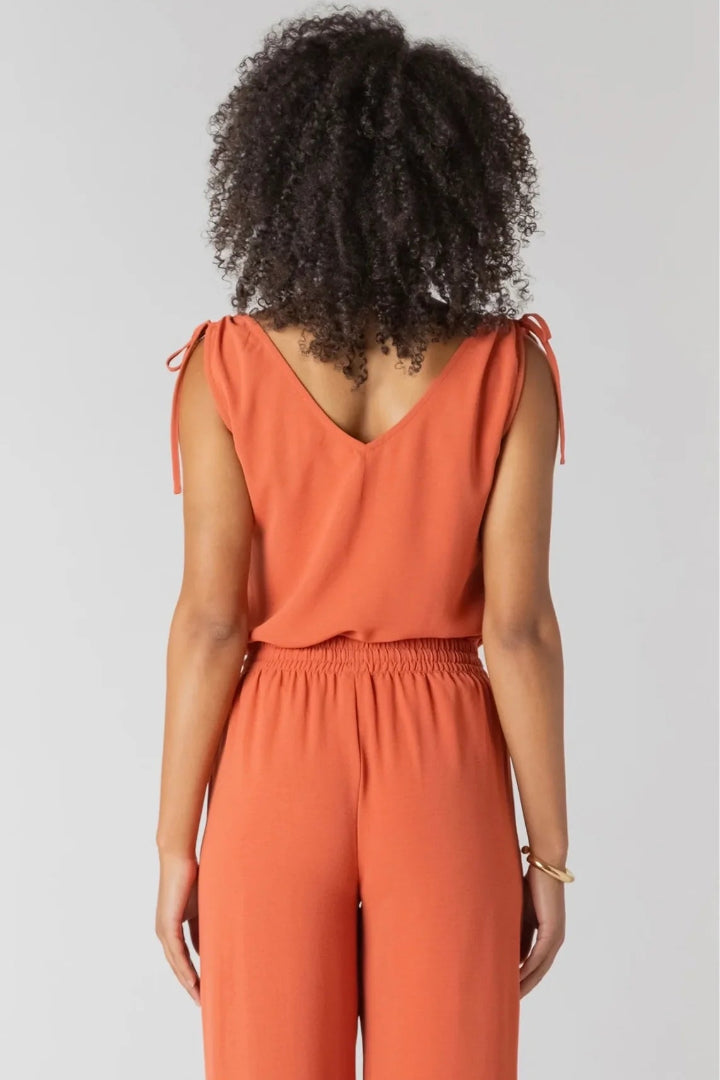 Room 34 V-Neck Tie Shoulder Top Copper