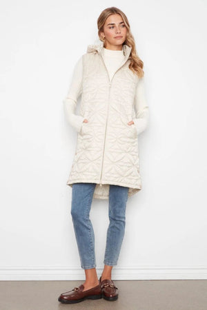 Charlie B Sleeveless Long Puffer Vest Pearl
