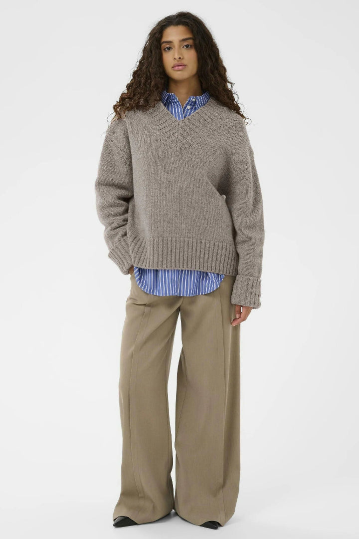 Soaked In Luxury SLMoline V-Neck Pullover Timber Wolf Melange