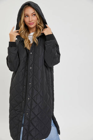 Sweet Lovely Hooded Puffer Jacket  Black