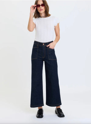 Daze Valley Girl High Rise Patch Pocket Wide Ankle Rinse