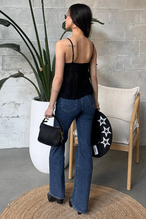RD Style Lousia Adjustable Strap Button Up Cami Black