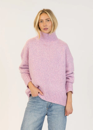 Lyla + Luxe Aggie Mockneck Ribbed Sweater Pink Mix