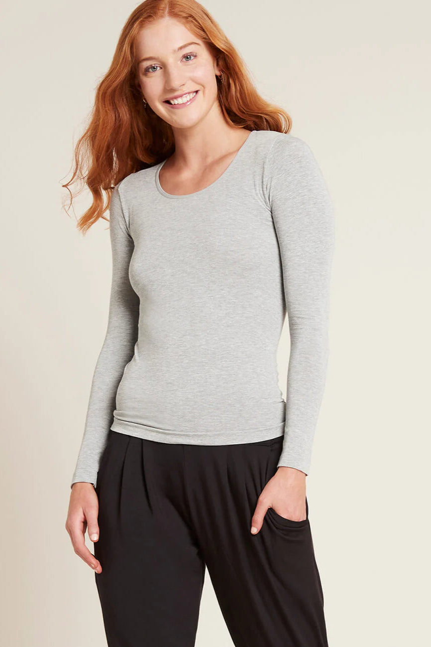 Boody Long Sleeve Top Light Grey Marl