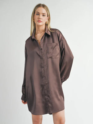 Sage the Label Flawless Oversized Shirt Dress Chocolate