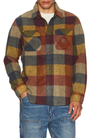 Brixton Bowery Long Sleeve Arctic Black Fleece - Rust/Copper Plaid