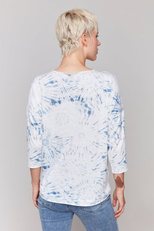 Charlie B Printed Long Sleeve V Neck Top Denim