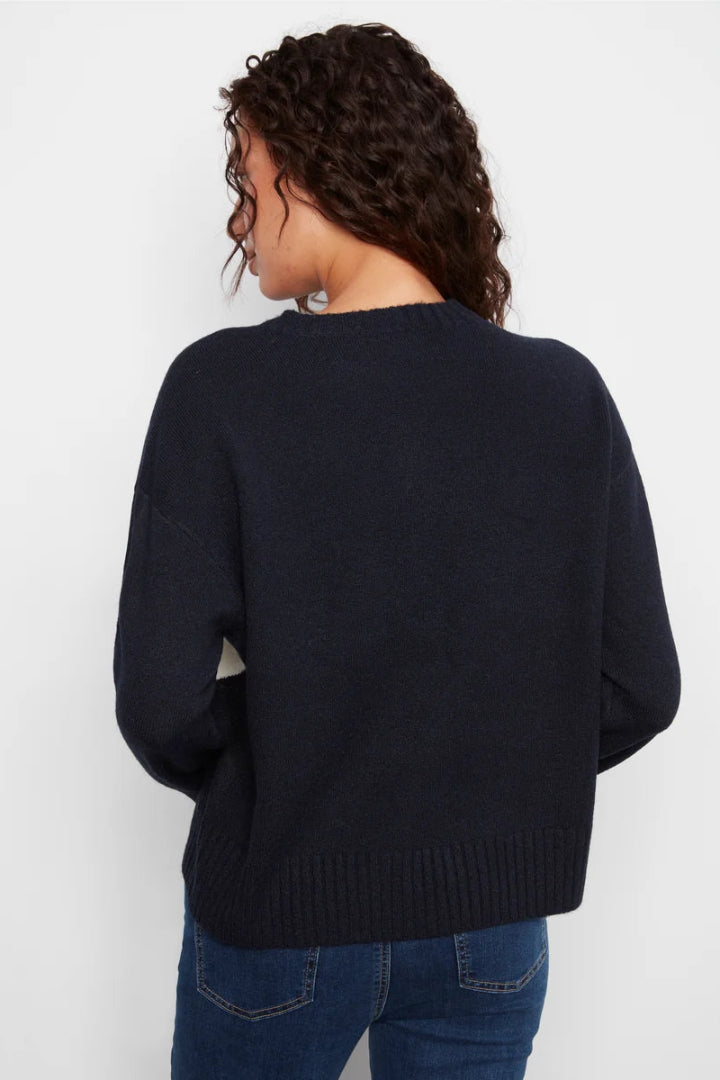 Charlie B Long Sleeve Drop Shoulder Sweater Argyle Jacquard Navy