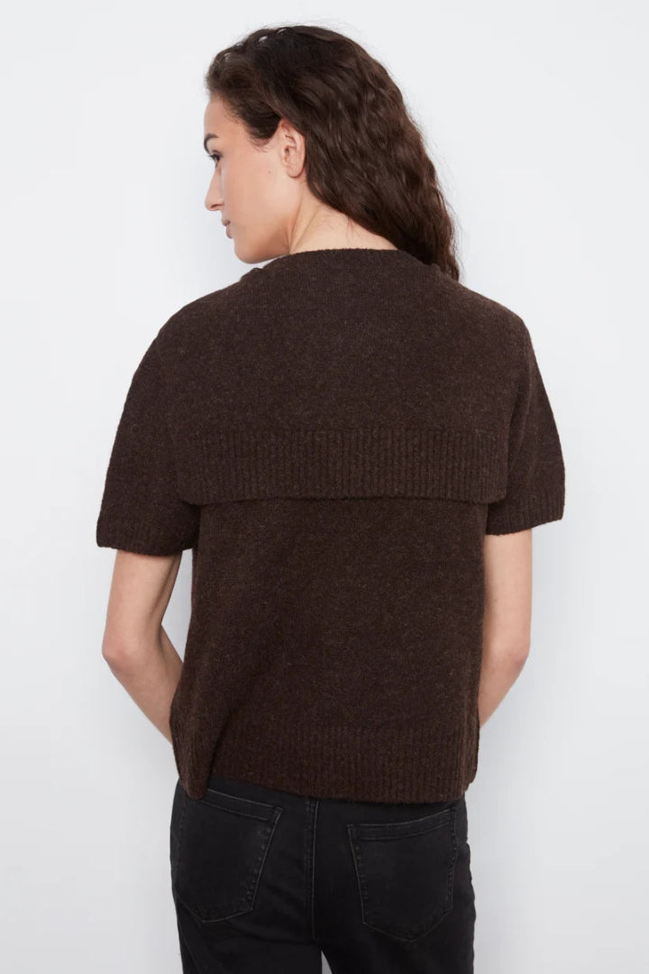 Charlie B Short Sleeve Crew Neck Sweater Combined Sleeves Detail Coffee