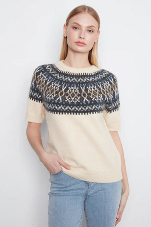 Charlie B Short Sleeve Raglan Ski Sweater Ecru