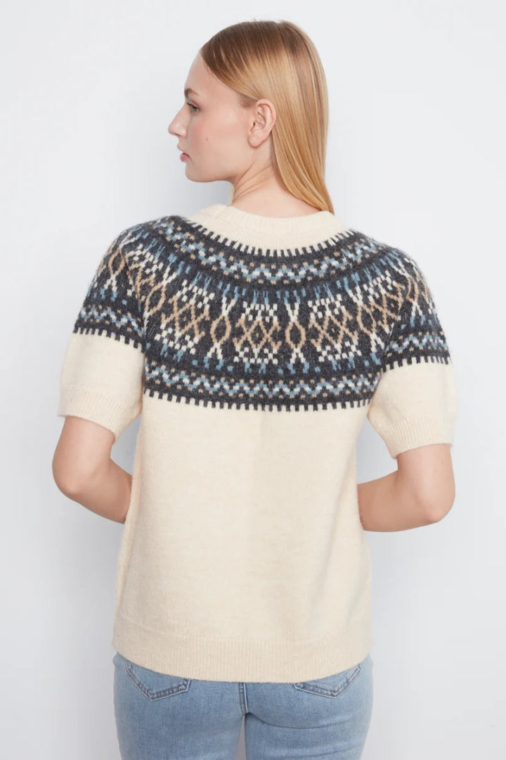 Charlie B Short Sleeve Raglan Ski Sweater Ecru