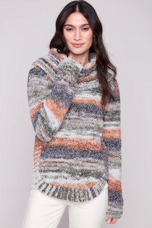 Charlie B Cowl Neck Round Hem Cable Sweater Autumn