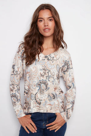 Charlie B Printed Plushy Crew Neck Sweater Holland