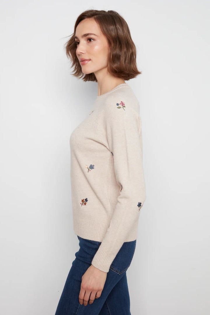 Charlie B Embroidered Raglan Sweater Almond