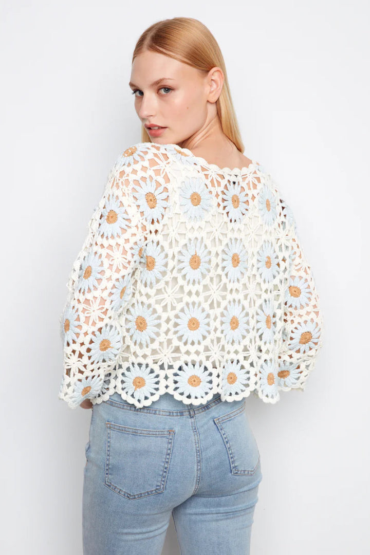 Charlie B Floral Hand Crochet Sweater Powder