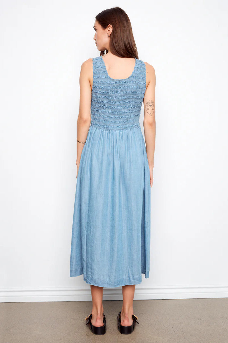 Charlie B Sleeveless Tencel Maxi Dress with Smocked Bodice Soft Blue
