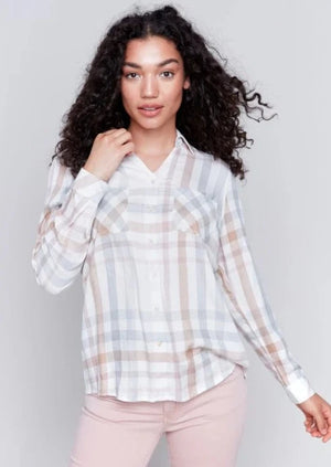 Charlie B Soft Plaid Button Down Shirt Quartz