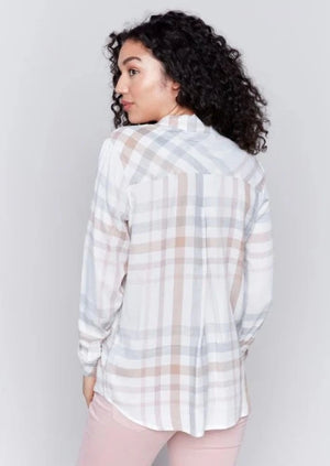 Charlie B Soft Plaid Button Down Shirt Quartz