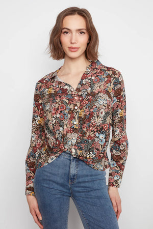 Charlie B Long Sleeve Shirt Twisted Front Buttons Azalea