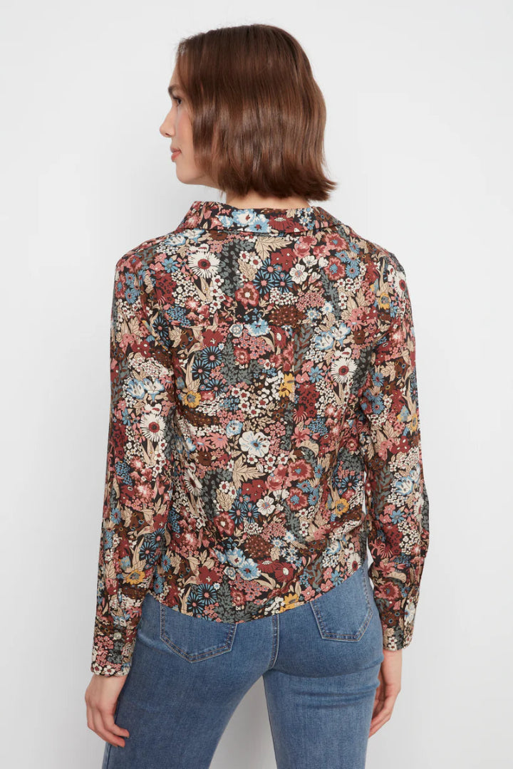 Charlie B Long Sleeve Shirt Twisted Front Buttons Azalea