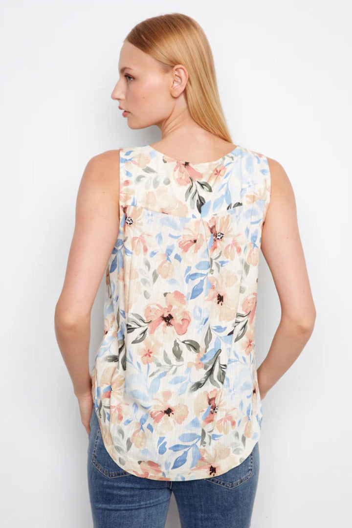 Charlie B Printed Sleeveless Linen Blouse Aurelia