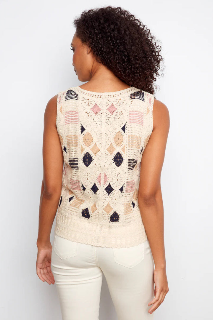 Charlie B Sleeveless Flower Crochet Top Multicolor