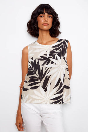 Charlie B Printed Sleeveless Blouse Button Detail Leaflet