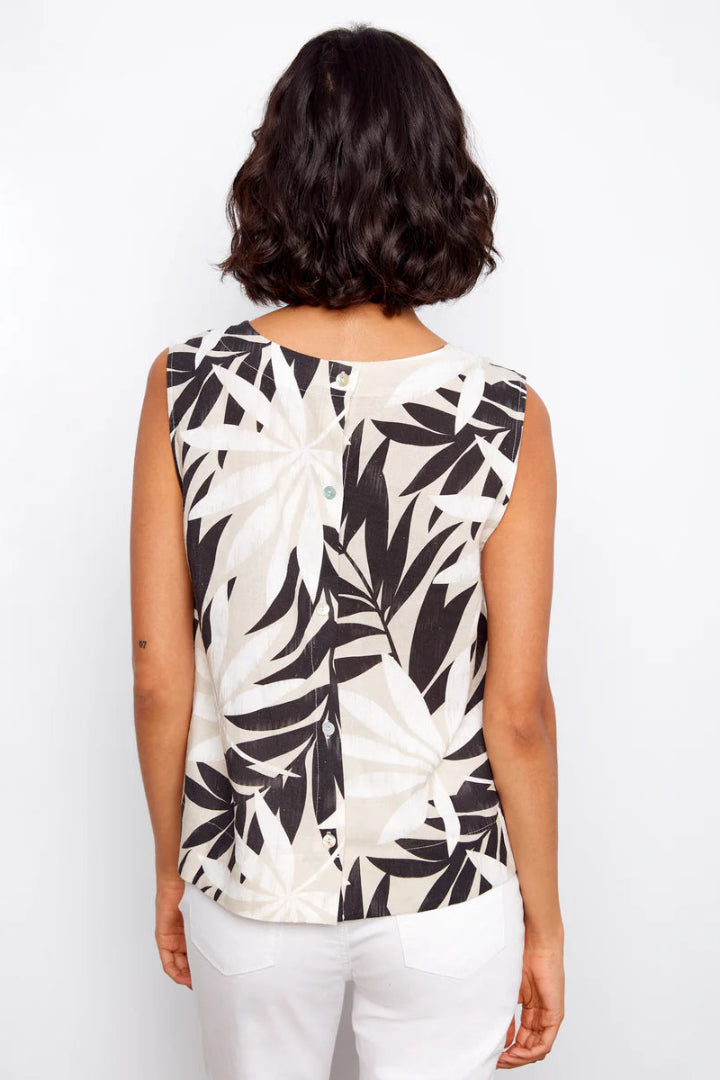 Charlie B Printed Sleeveless Blouse Button Detail Leaflet