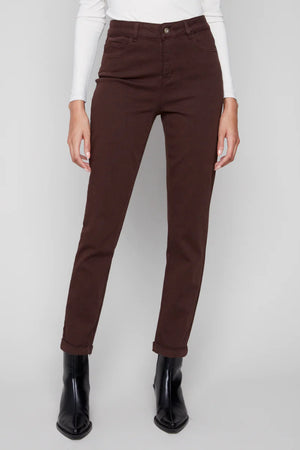 Charlie B Cuffed Hem Slim 5 Pocket Colored Twill Pants Mocha
