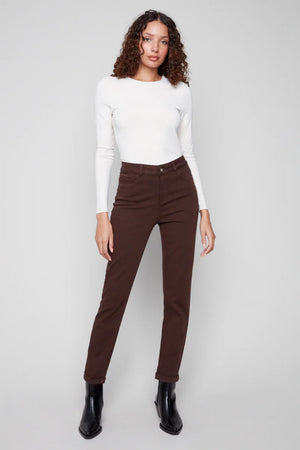 Charlie B Cuffed Hem Slim 5 Pocket Colored Twill Pants Mocha