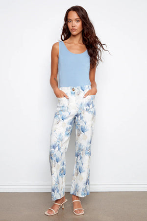 Charlie B Printed Wide Leg Pant With Patch Pockets Serene