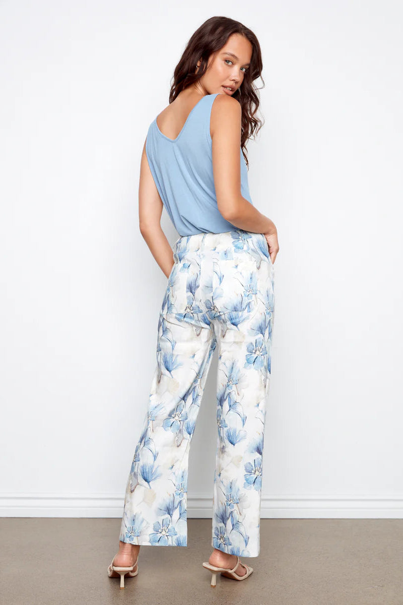 Charlie B Printed Wide Leg Pant With Patch Pockets Serene