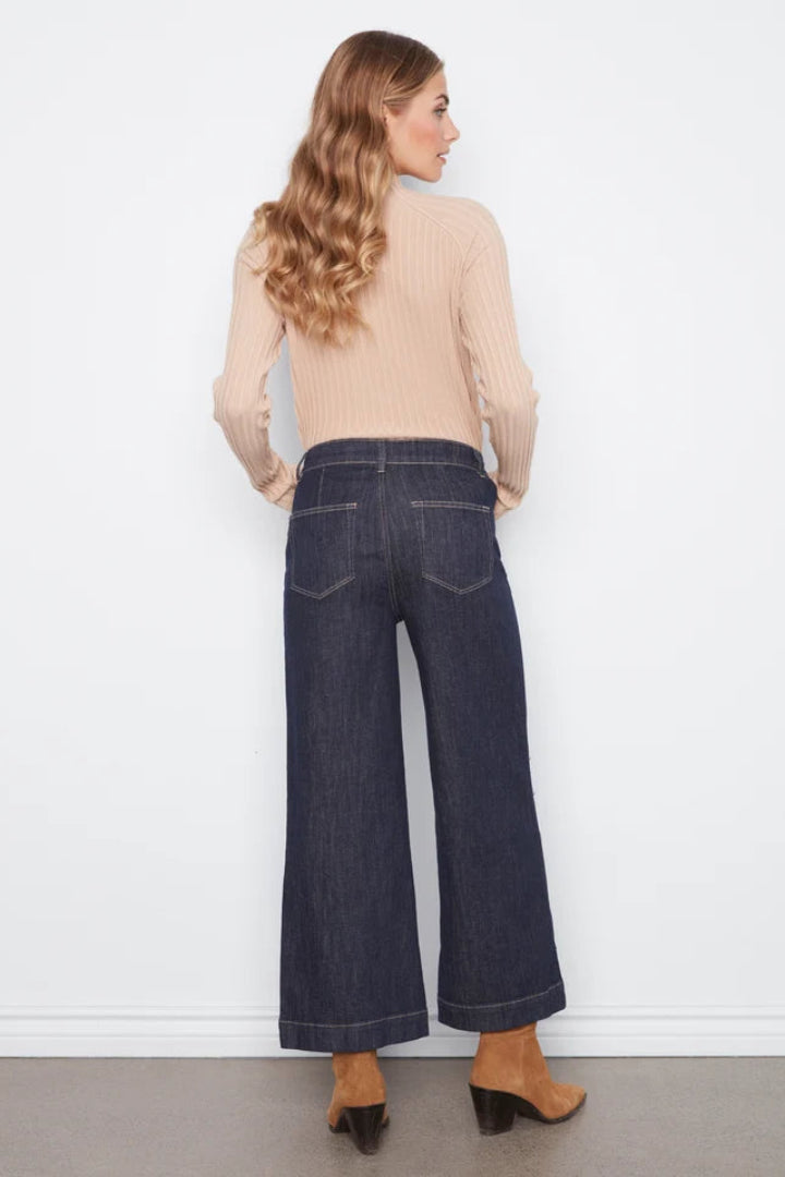 Charlie B Cropped Patch Pocket Wide Leg Horsebit Detail Deep Blue