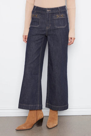 Charlie B Cropped Patch Pocket Wide Leg Horsebit Detail Deep Blue