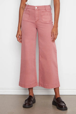 Charlie B Cropped Insert Pocket Wide Leg Colored Twill Pants Rosebud