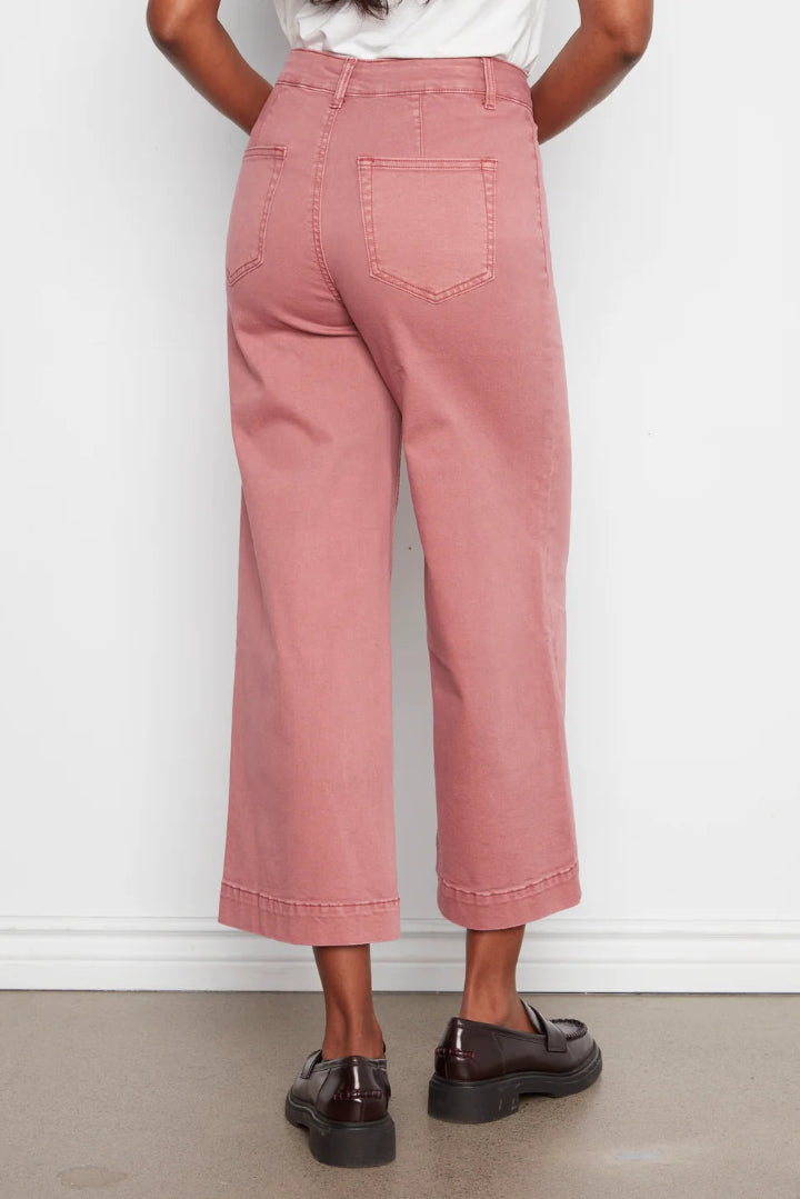 Charlie B Cropped Insert Pocket Wide Leg Colored Twill Pants Rosebud